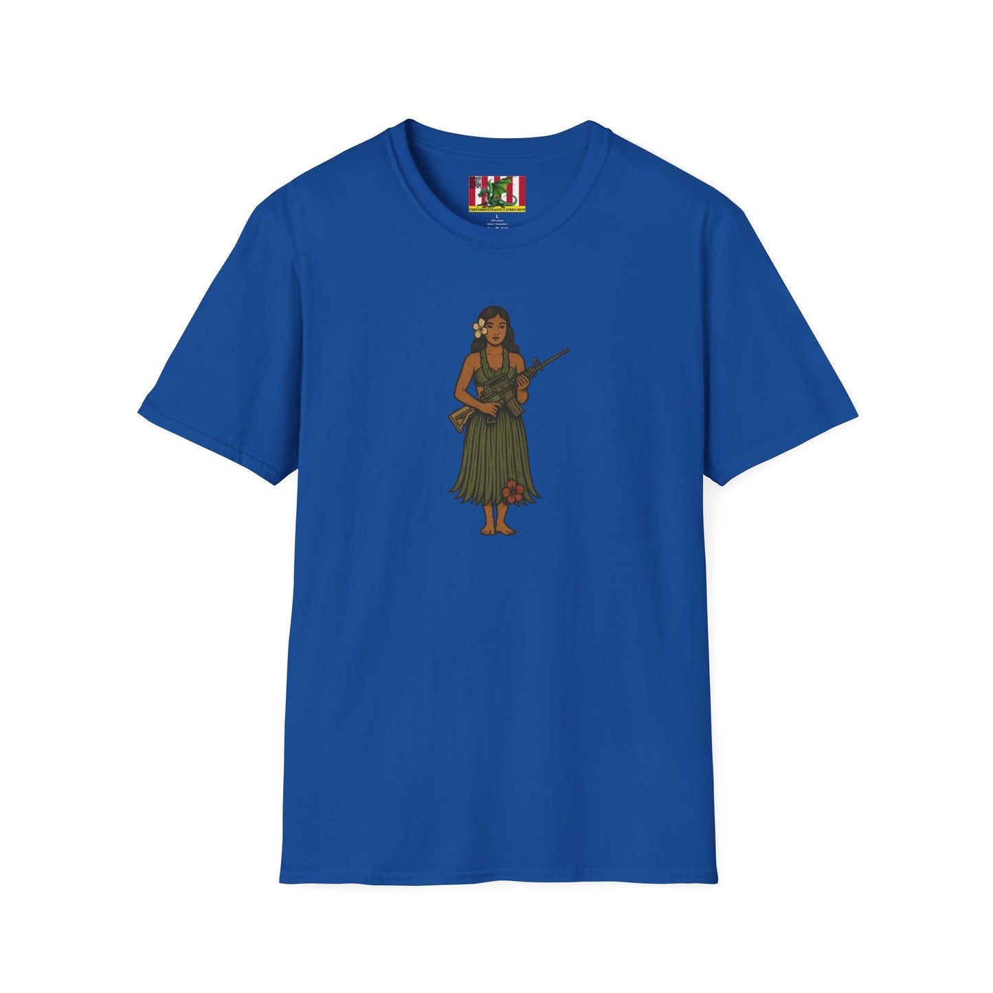 2-sided, Hula Girl Packin' Heat Dark colors Unisex T-Shirt by theGreenDragonTavern.shop