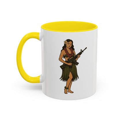 Hula Girl Packin' Heat White Accent Mug by theGreenDragonTavern.shop