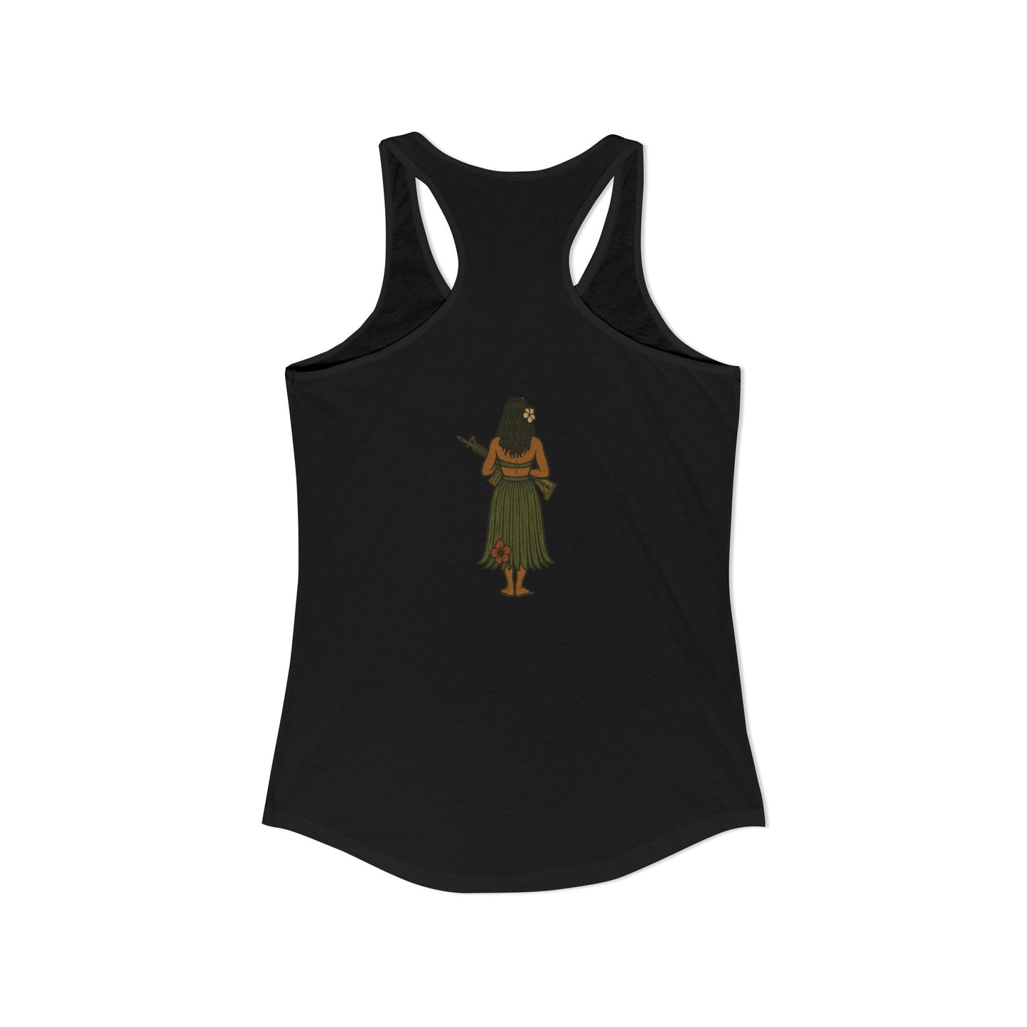 2-sided, Hula Girl Packin' Heat Women's Racerback Tank Top by theGreenDragonTavern.shop