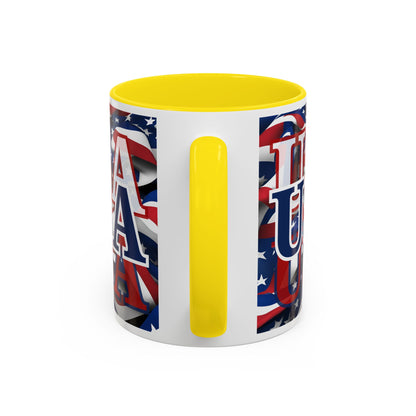 USA Blue font Center Patriot White Accent Mug by theGreenDragonTavern.shop