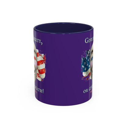 Vendetta, "Give me liberty, or give me death!" Purple Accent Mug by theGreenDragonTavern.shop