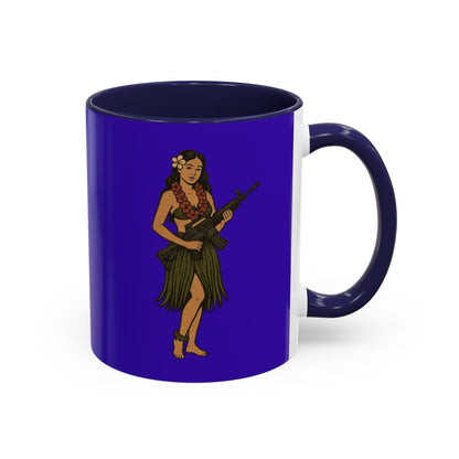 Hula Girl Packin' Heat Dark Purple Accent Mug by theGreenDragonTavern.shop