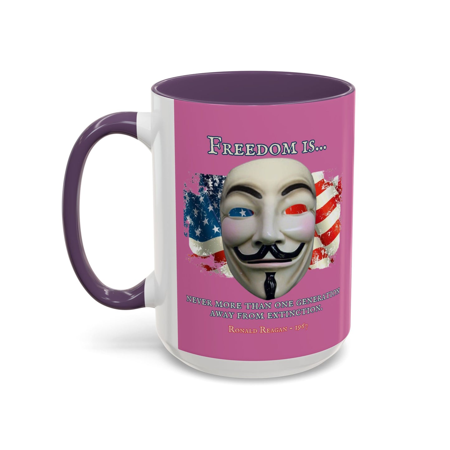 Ronald Reagan Freedom Vendetta Pink Accent Mug by theGreenDragonTavern.shop