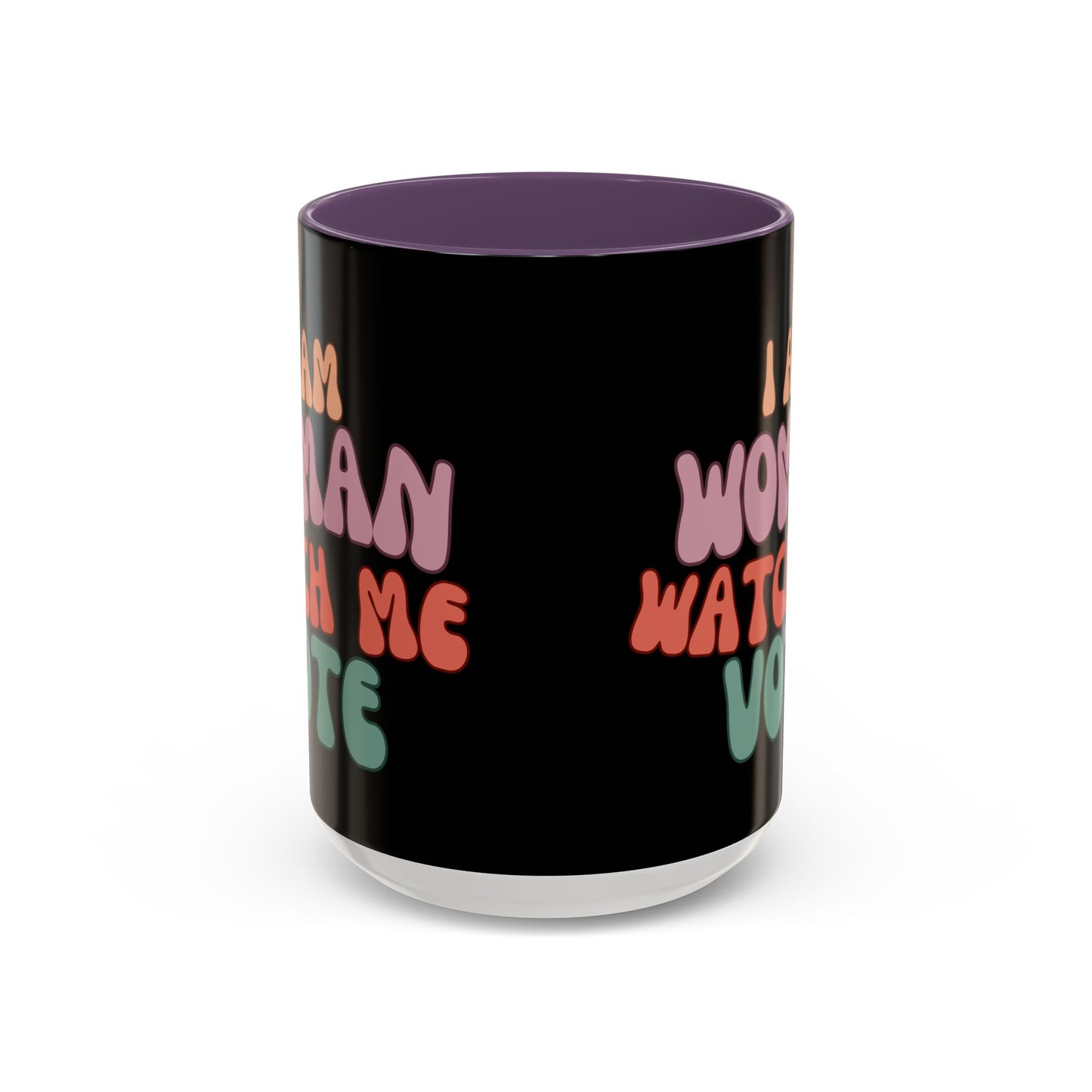 I Am Woman Watch Me Vote Black Accent Mug by theGreenDragonTavern.shop