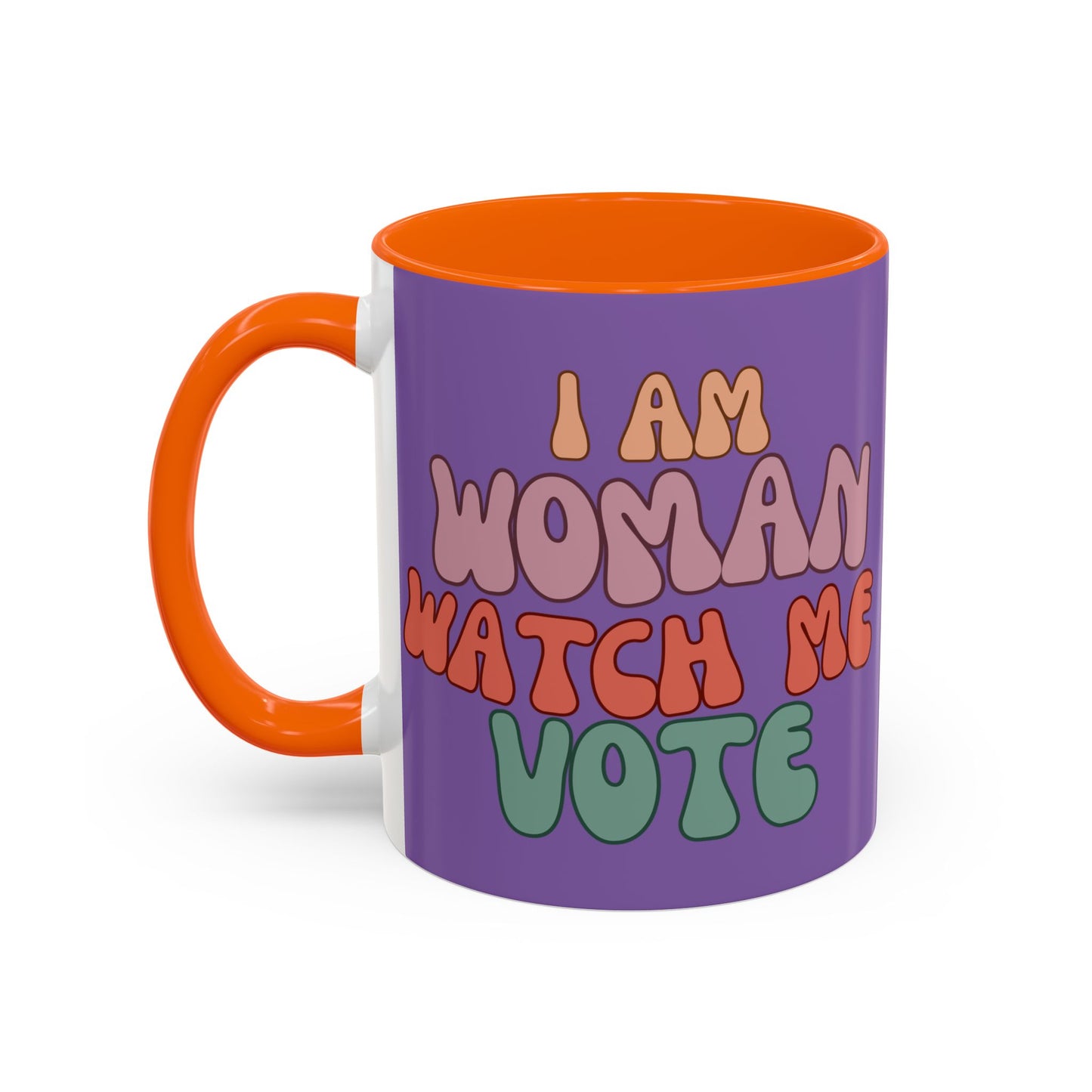 I Am Woman Watch Me Vote Purple Accent Mug by theGreenDragonTavern.shop