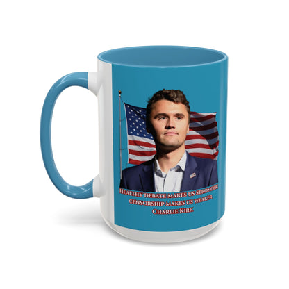 Charlie Kirk, Healthy Debate Turquoise Accent Mug by theGreenDragonTavern.shop