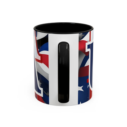 USA! USA! USA Blue font Patriot Red Accent Mug by theGreenDragonTavern.shop