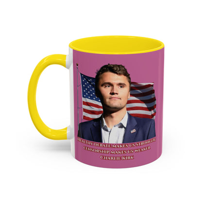 Charlie Kirk, Healthy Debate Pink Accent Mug by theGreenDragonTavern.shop