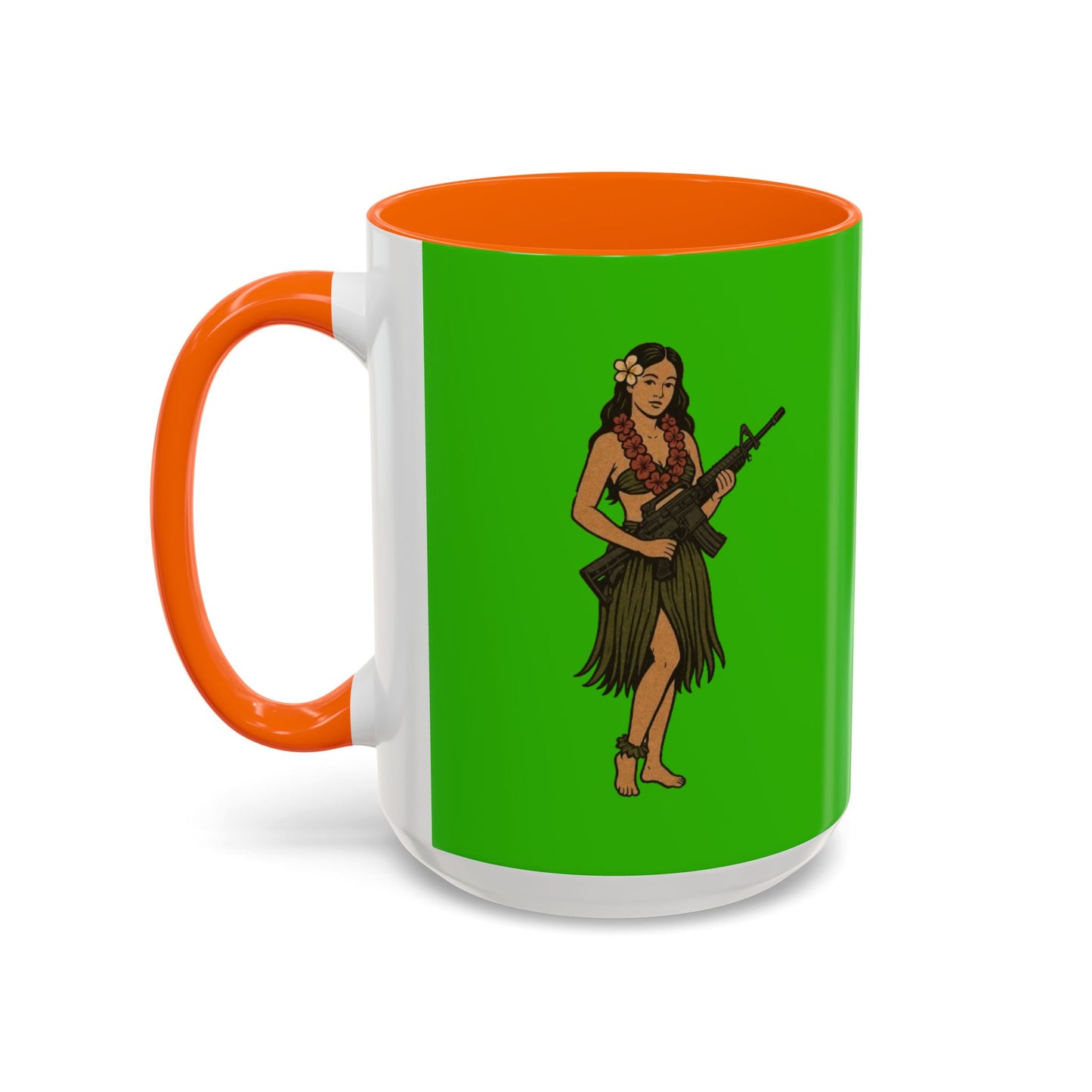 Hula Girl Packin' Heat Light Green Accent Mug by theGreenDragonTavern.shop