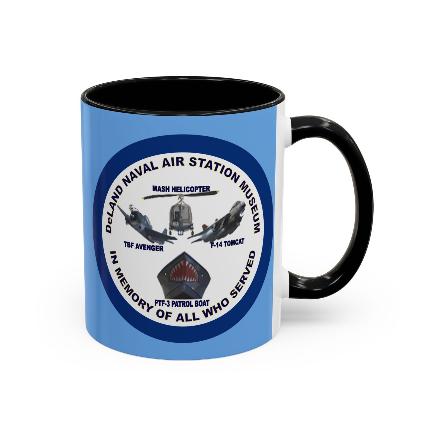 DNASM 2-sided, Founding & Student Art w/Navy Ring Light Blue Accent Mug by theGreenDragonTavern.shop