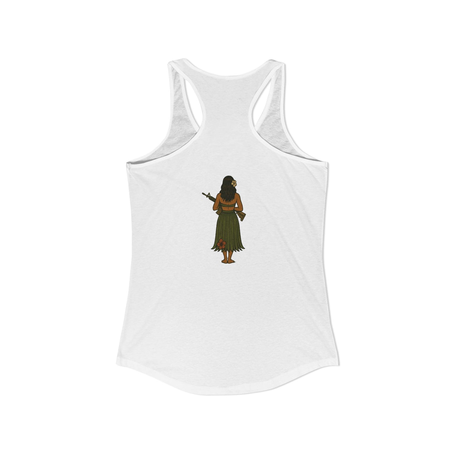 2-sided, Hula Girl Packin' Heat Women's Racerback Tank Top by theGreenDragonTavern.shop
