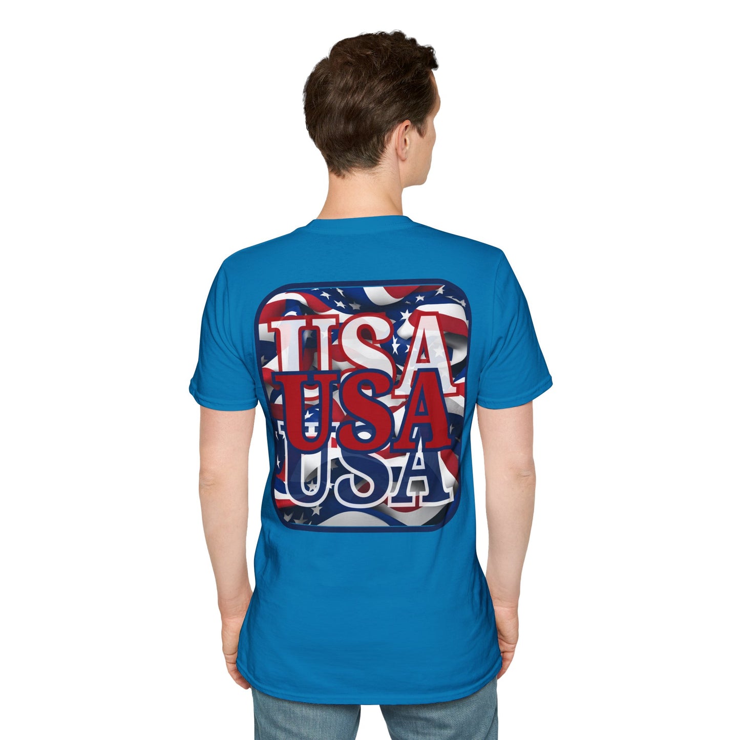 2-sided, RED White and Blue USA Patriot Dark colors Unisex T-Shirt by theGreenDragonTavern.shop
