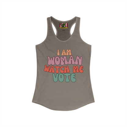 2-sided, I Am Woman Watch Me Vote Women's Racerback Tank Top by theGreenDragonTavern.shop