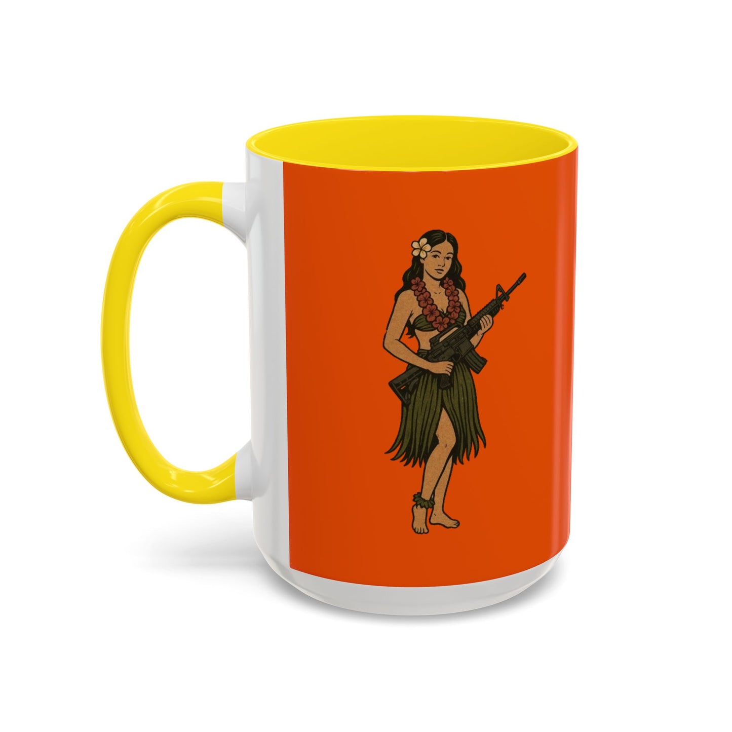 Hula Girl Packin' Heat Orange Accent Mug by theGreenDragonTavern.shop