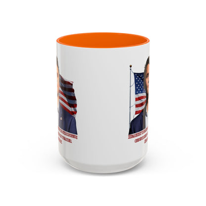 Charlie Kirk, Healthy Debate White Accent Mug by theGreenDragonTavern.shop