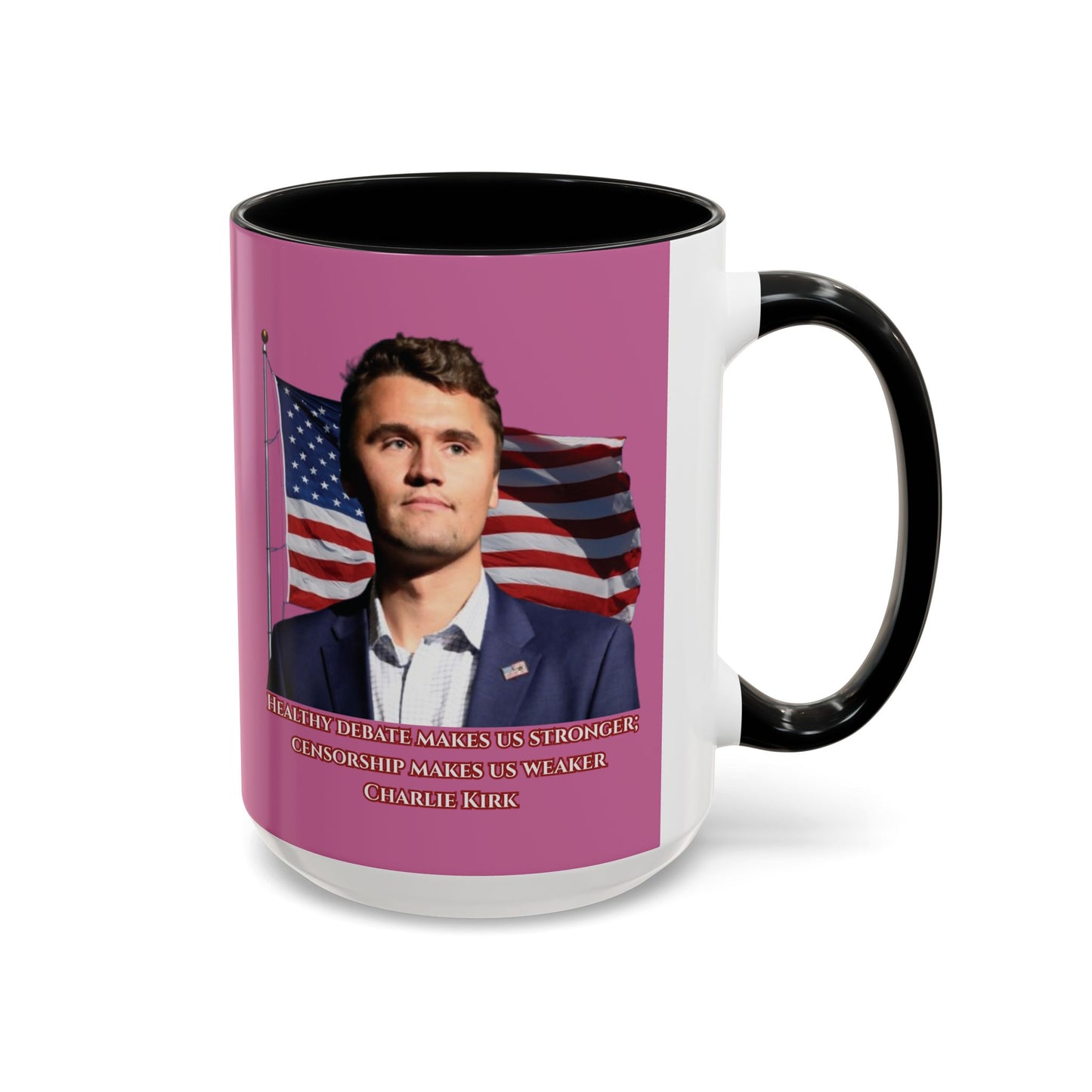 Charlie Kirk, Healthy Debate Pink Accent Mug by theGreenDragonTavern.shop