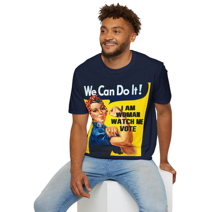 I Am Woman Watch Me Vote Rosie Dark colors Unisex T-Shirt by theGreenDragonTavern.shop