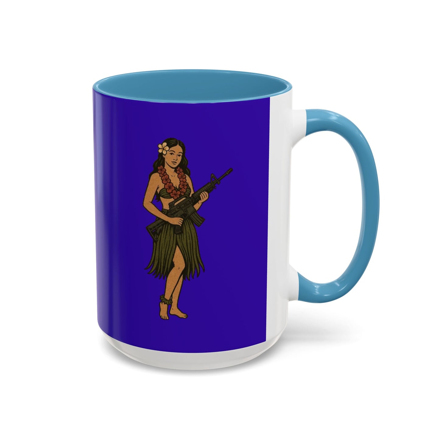 Hula Girl Packin' Heat Dark Purple Accent Mug by theGreenDragonTavern.shop