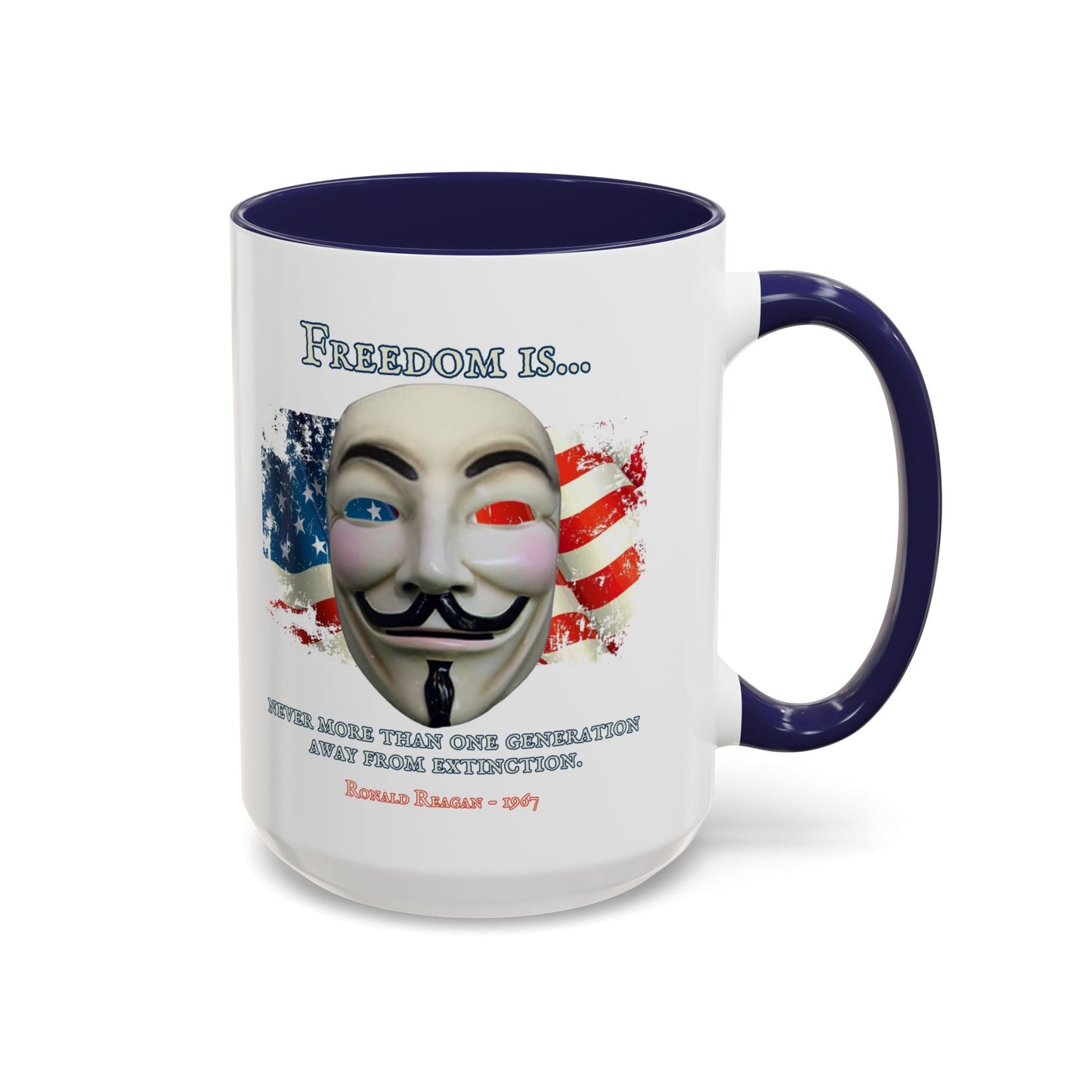 Ronald Reagan Freedom Vendetta White Accent Mug by theGreenDragonTavern.shop