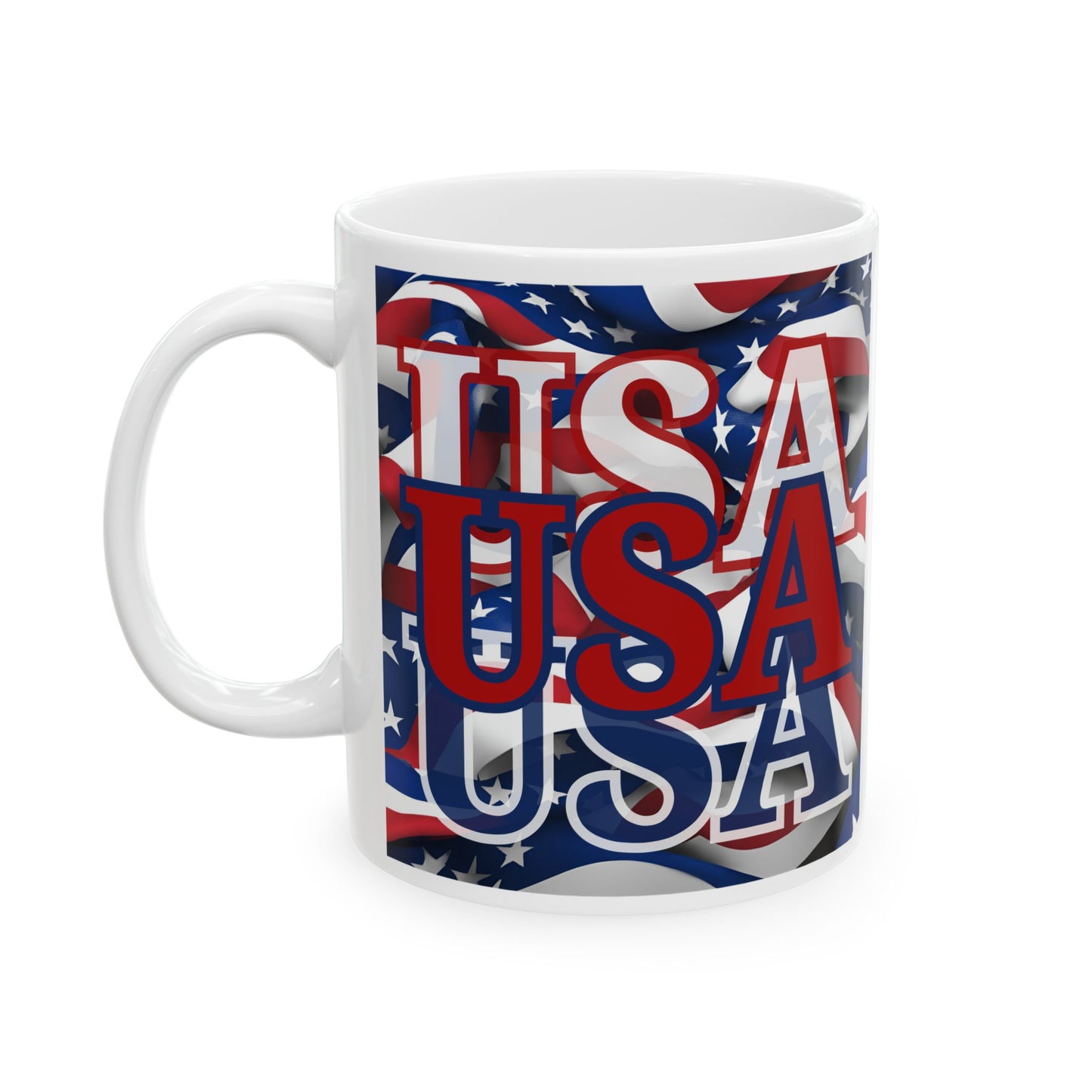 USA Red font Center Patriot White Mug by theGreenDragonTavern.shop