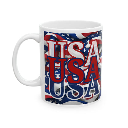 USA Red font Center Patriot White Mug by theGreenDragonTavern.shop