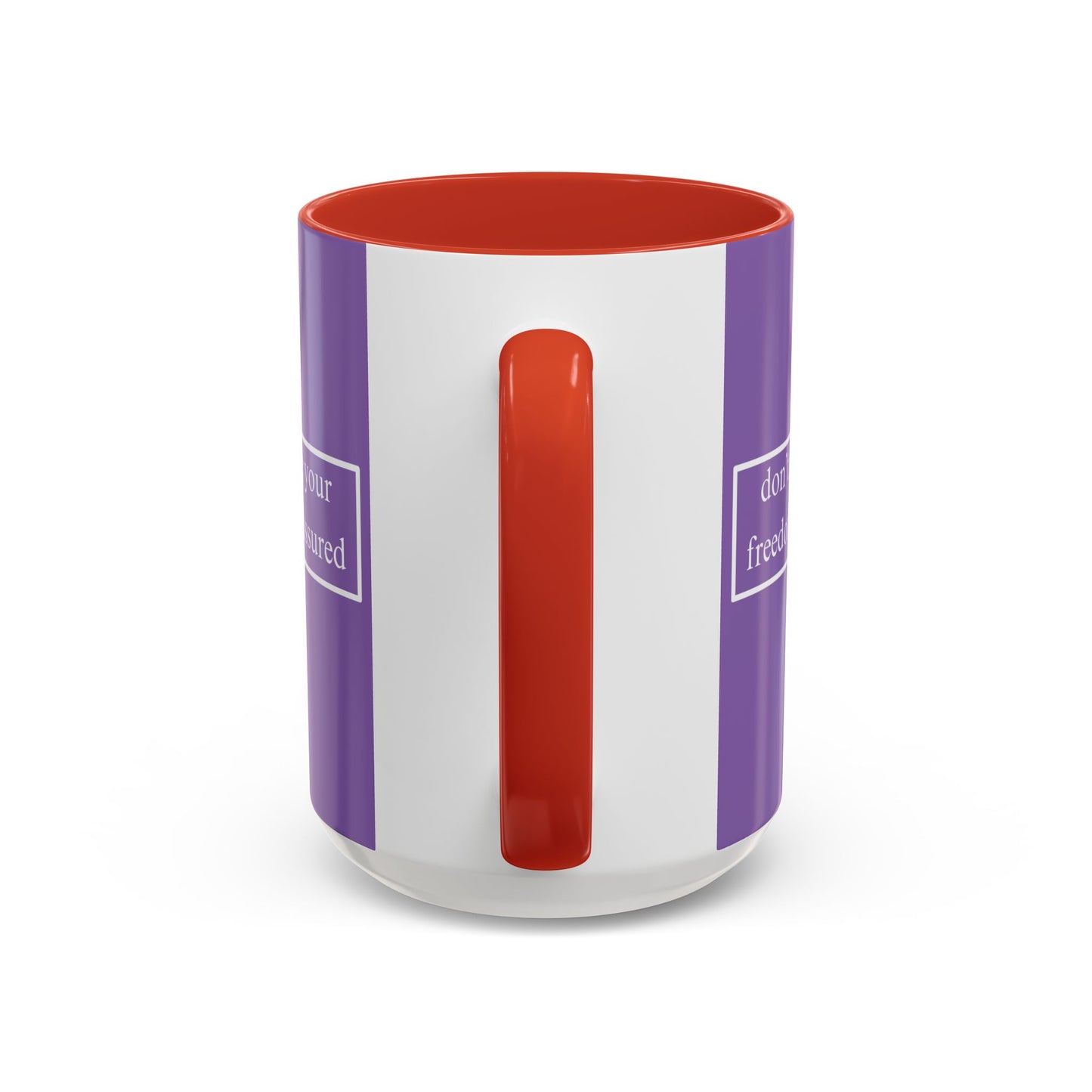 don't assume your freedoms are assured White font Light Purple Accent Mug by theGreenDragonTavern.shop