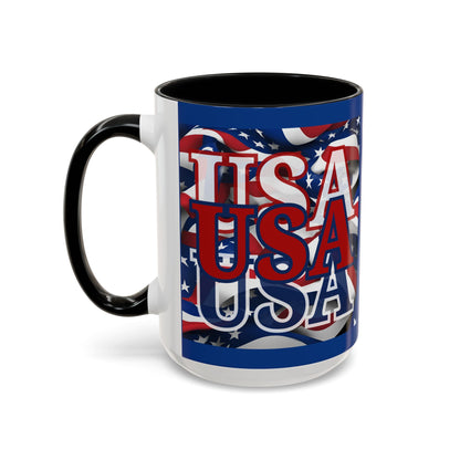 USA Red font Center Patriot Blue Accent Mug by theGreenDragonTavern.shop