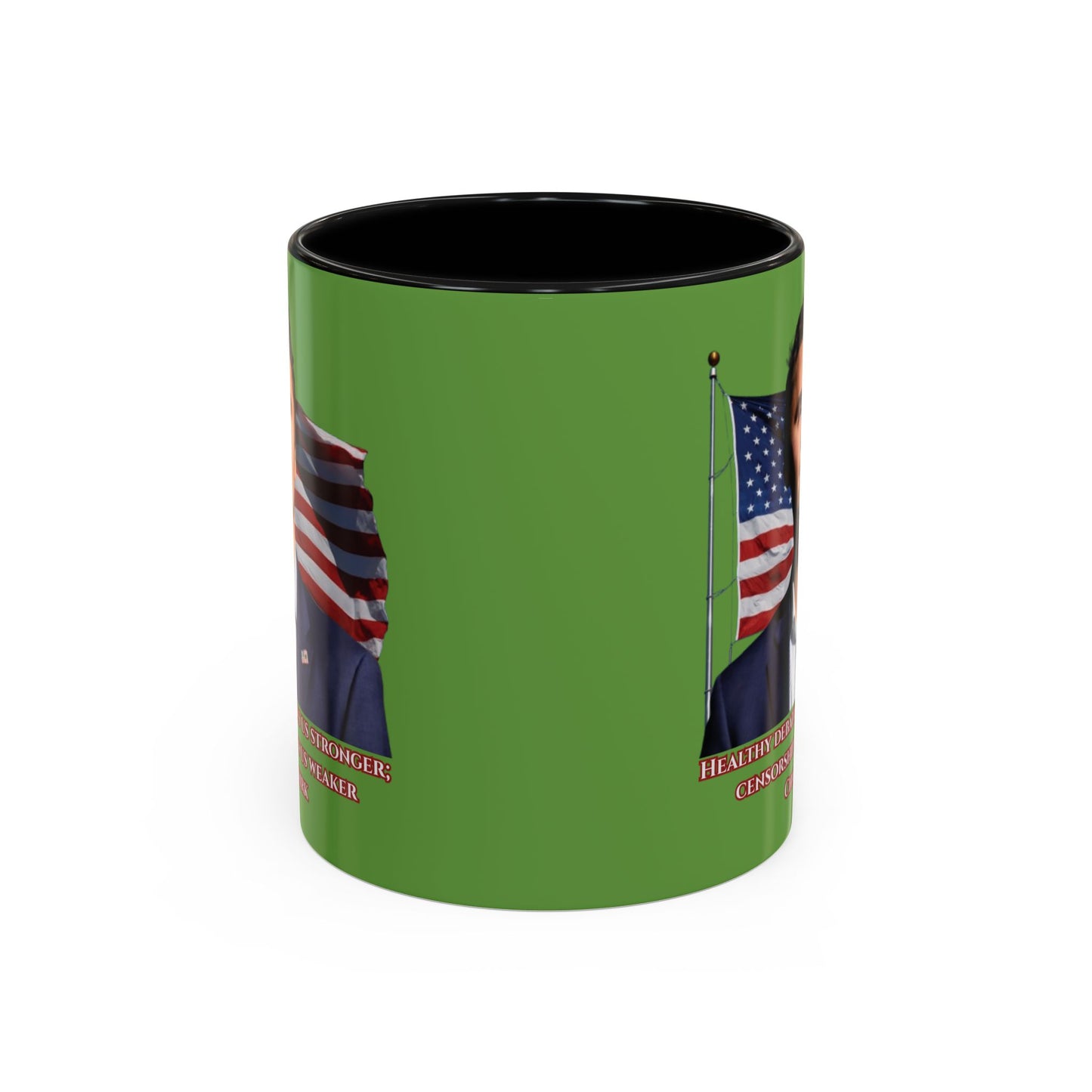 Charlie Kirk, Healthy Debate Green Accent Mug by theGreenDragonTavern.shop