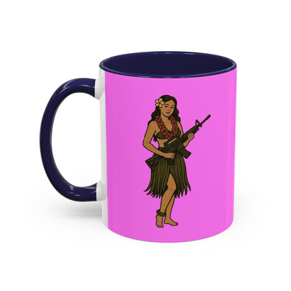 Hula Girl Packin' Heat Pink Accent Mug by theGreenDragonTavern.shop