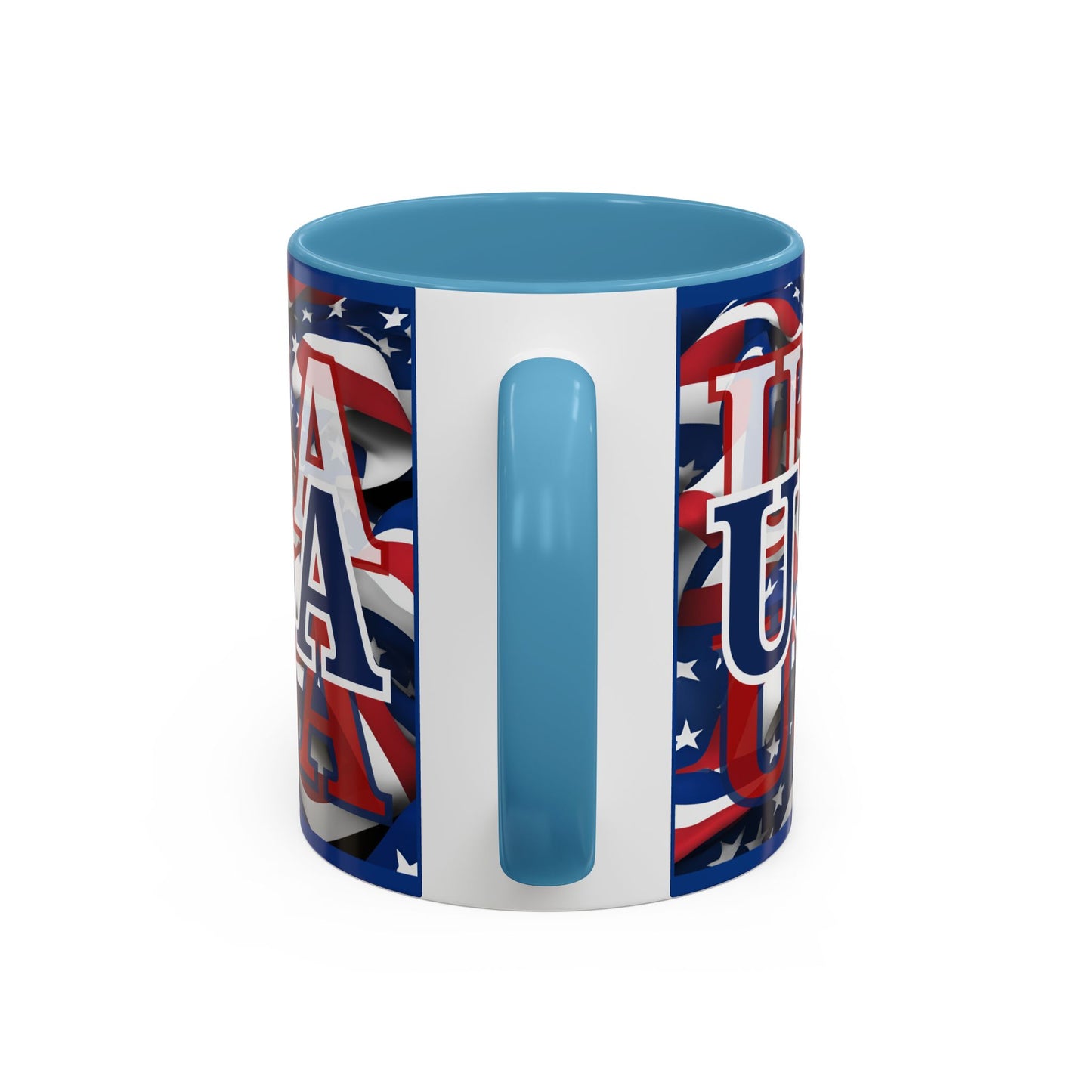 USA Blue font Center Patriot Blue Accent Mug by theGreenDragonTavern.shop