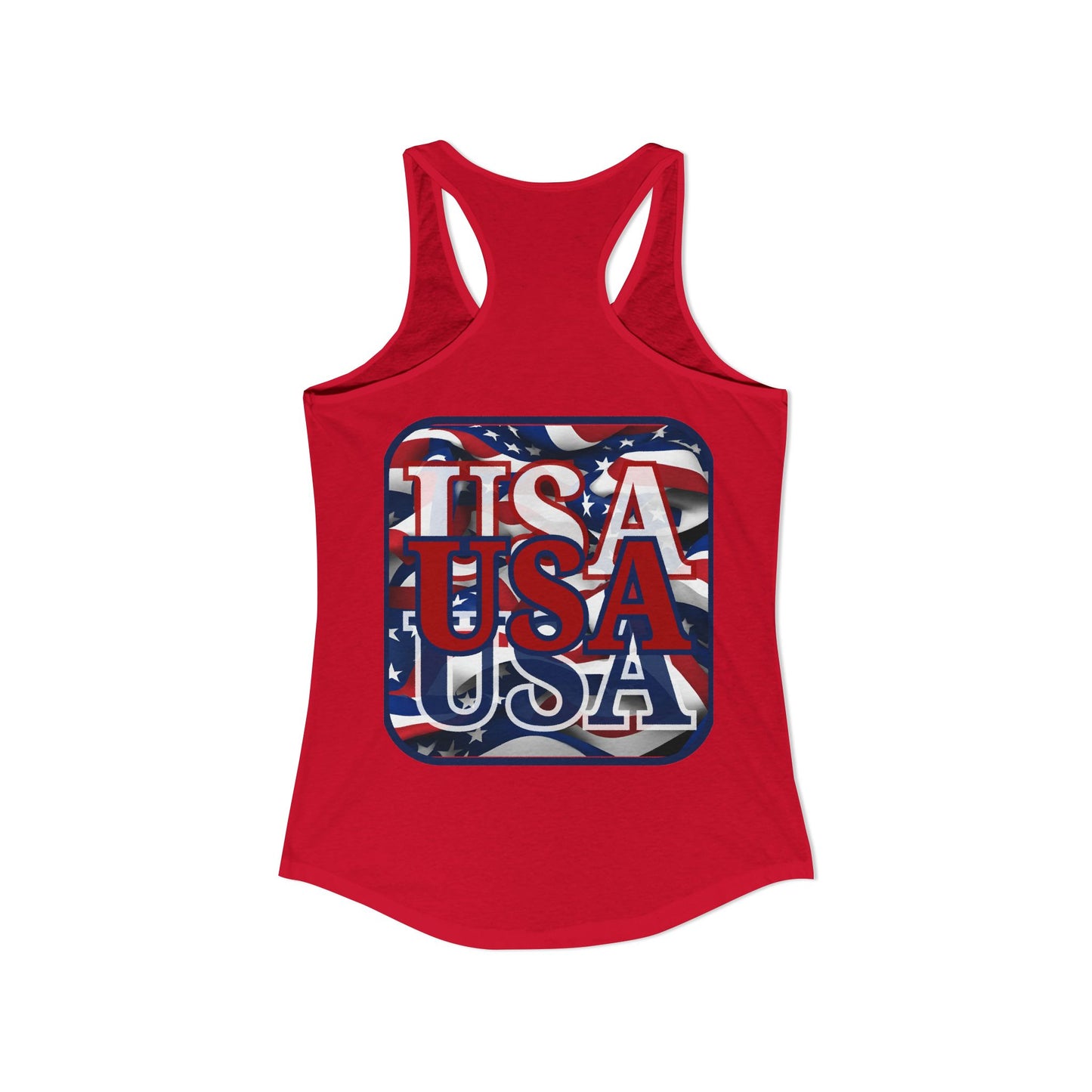 2-sided, RED White and Blue USA Patriot Women's Racerback Tank Top by theGreenDragonTavern.shop