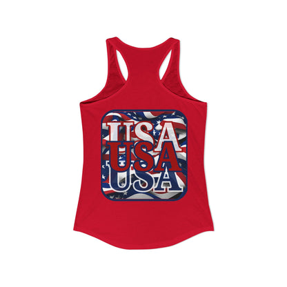 2-sided, RED White and Blue USA Patriot Women's Racerback Tank Top by theGreenDragonTavern.shop