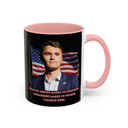 Charlie Kirk, Healthy Debate Black Accent Mug by theGreenDragonTavern.shop