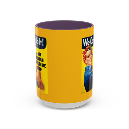 I Am Woman Watch Me Vote Rosie Yellow Accent Mug by theGreenDragonTavern.shop