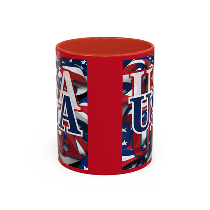 USA Blue font Center Patriot Red Accent Mug by theGreenDragonTavern.shop