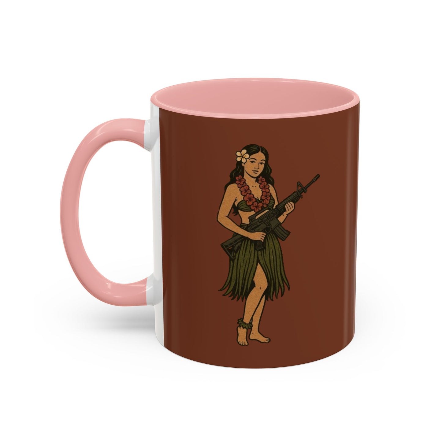 Hula Girl Packin' Heat Brown Accent Mug by theGreenDragonTavern.shop