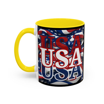 USA White font Center Patriot Black Accent Mug by theGreenDragonTavern.shop