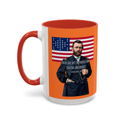 "Traitors and Patriots" Ulysses Grant Orange Accent Mug by theGreenDragonTavern.shop
