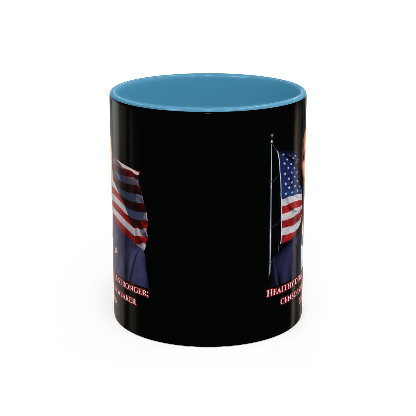 Charlie Kirk, Healthy Debate Black Accent Mug by theGreenDragonTavern.shop