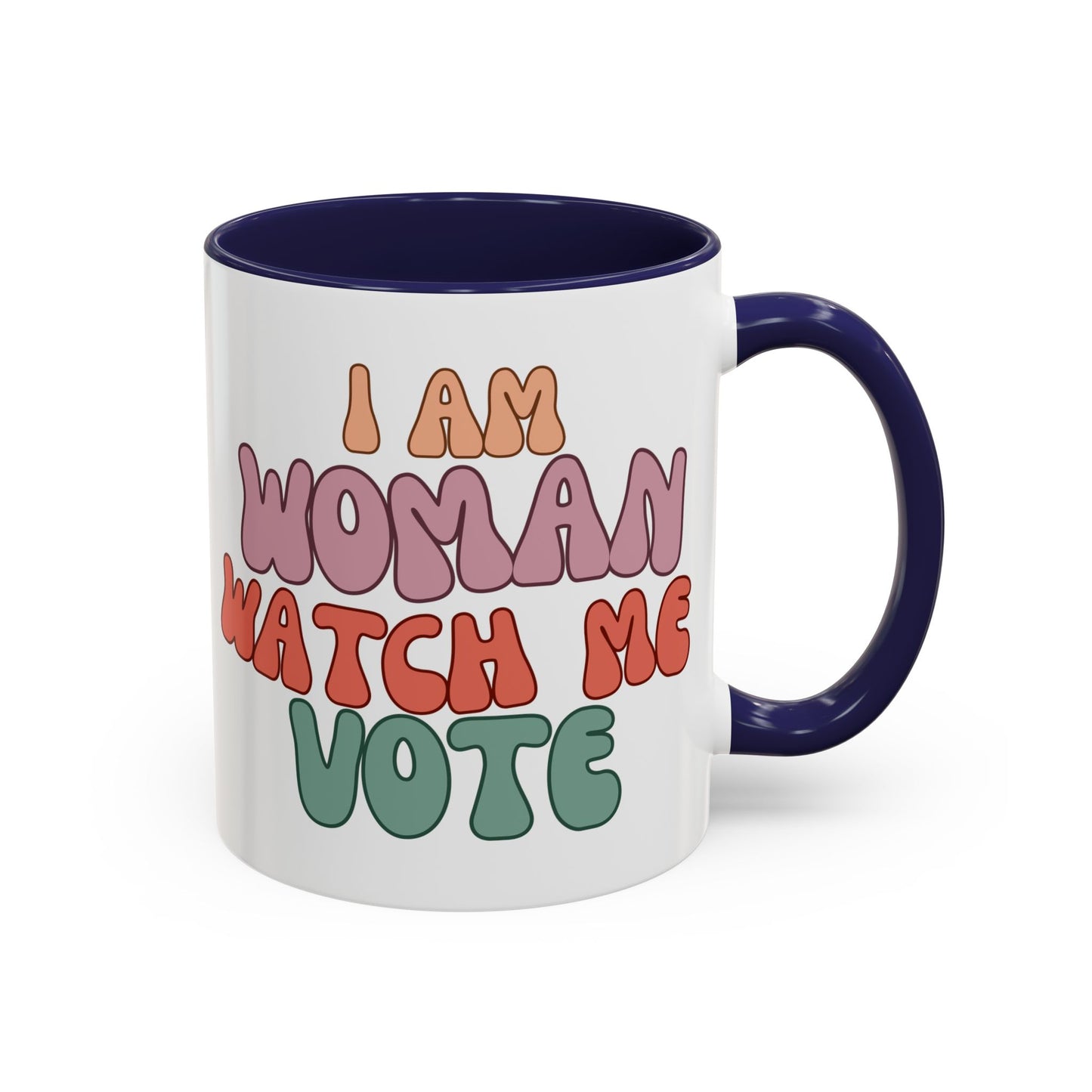 I Am Woman Watch Me Vote White Accent Mug by theGreenDragonTavern.shop