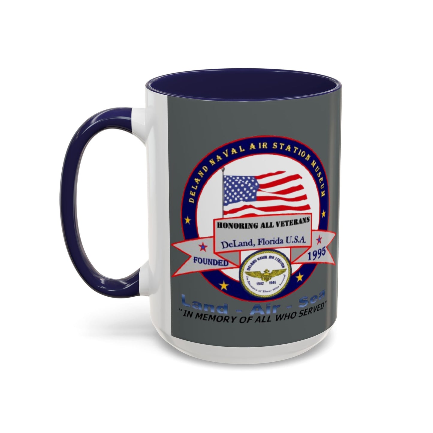 DNASM 2-sided, Founding & Student Art w/Navy Ring Grey Accent Mug by theGreenDragonTavern.shop