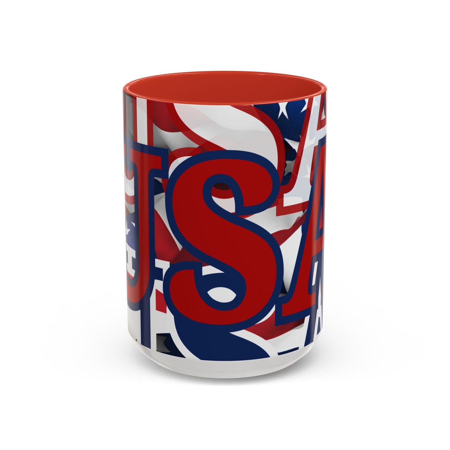 USA! USA! USA Red font Patriot Blue Accent Mug by theGreenDragonTavern.shop