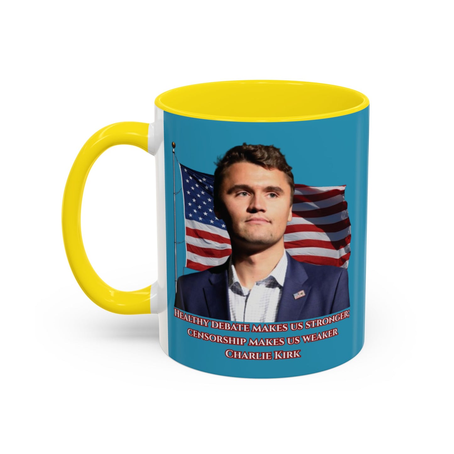 Charlie Kirk, Healthy Debate Turquoise Accent Mug by theGreenDragonTavern.shop