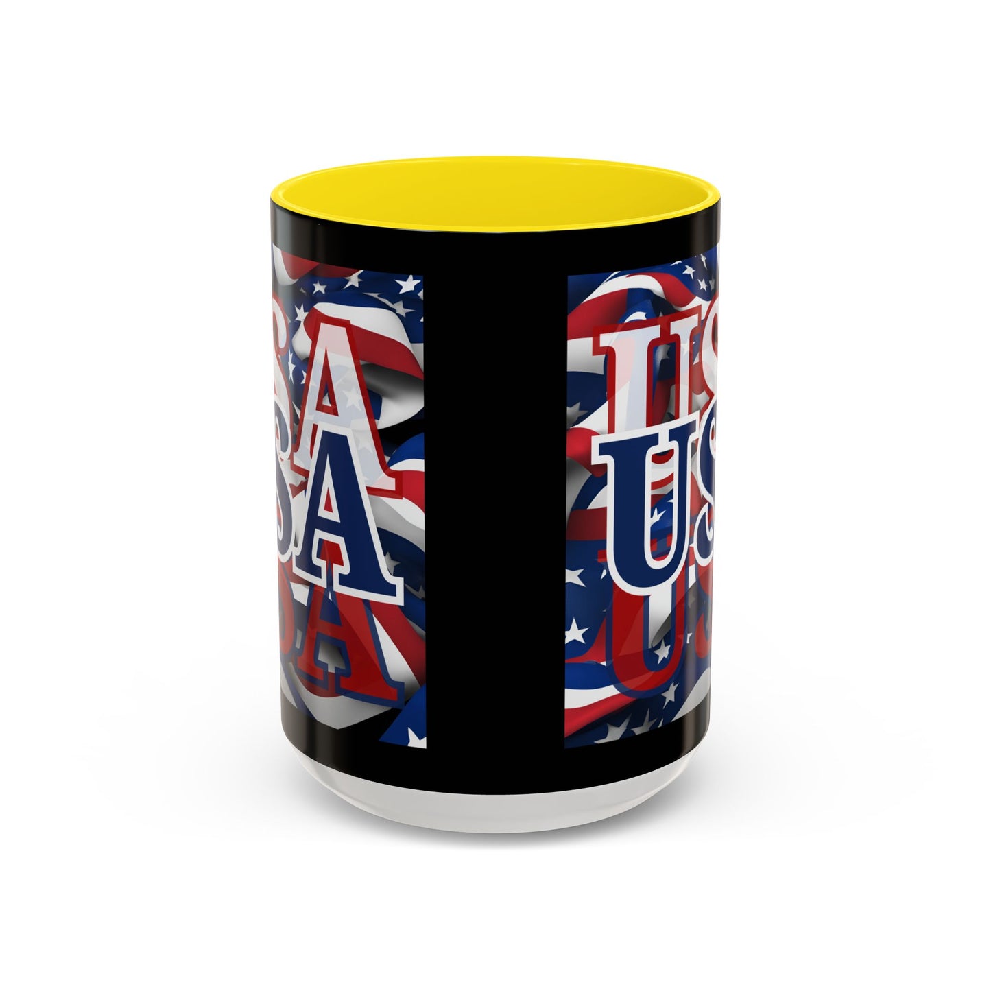 USA Blue font Center Patriot Black Accent Mug by theGreenDragonTavern.shop