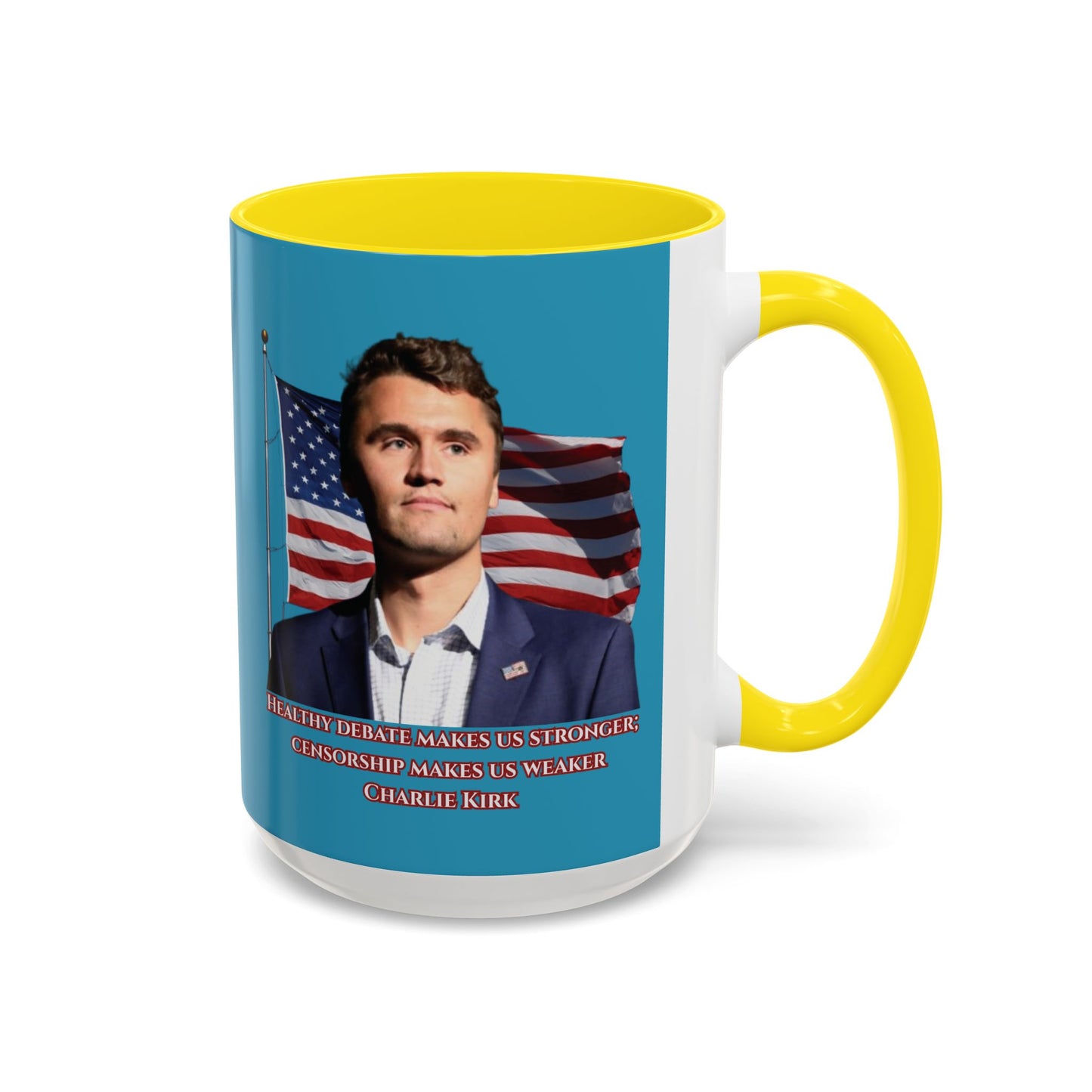 Charlie Kirk, Healthy Debate Turquoise Accent Mug by theGreenDragonTavern.shop