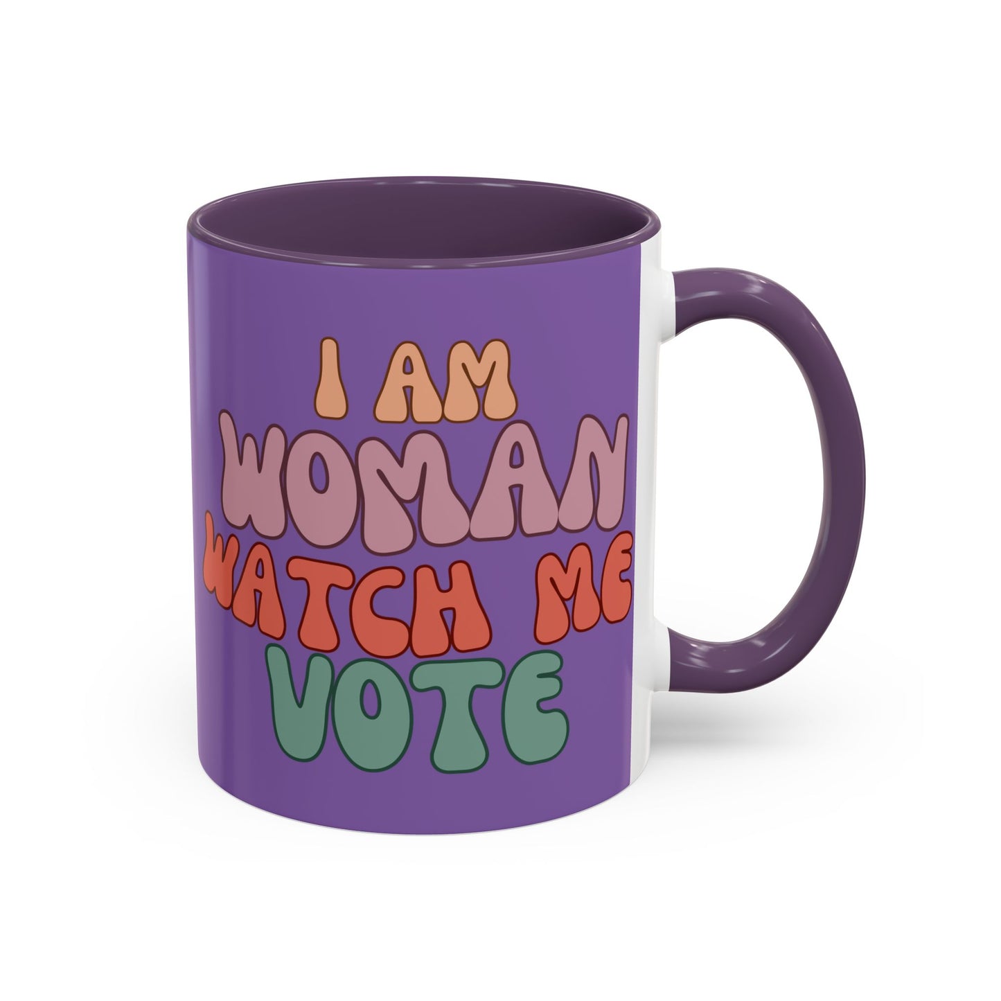 I Am Woman Watch Me Vote Purple Accent Mug by theGreenDragonTavern.shop