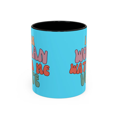 I Am Woman Watch Me Vote Light Blue Accent Mug by theGreenDragonTavern.shop