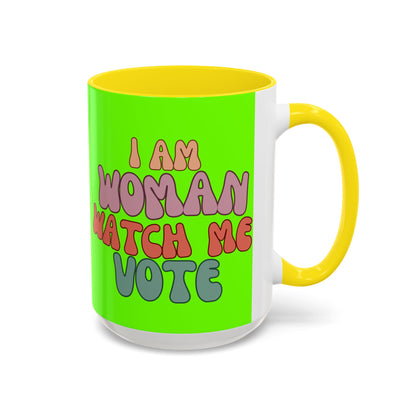 I Am Woman Watch Me Vote Light Green Accent Mug by theGreenDragonTavern.shop