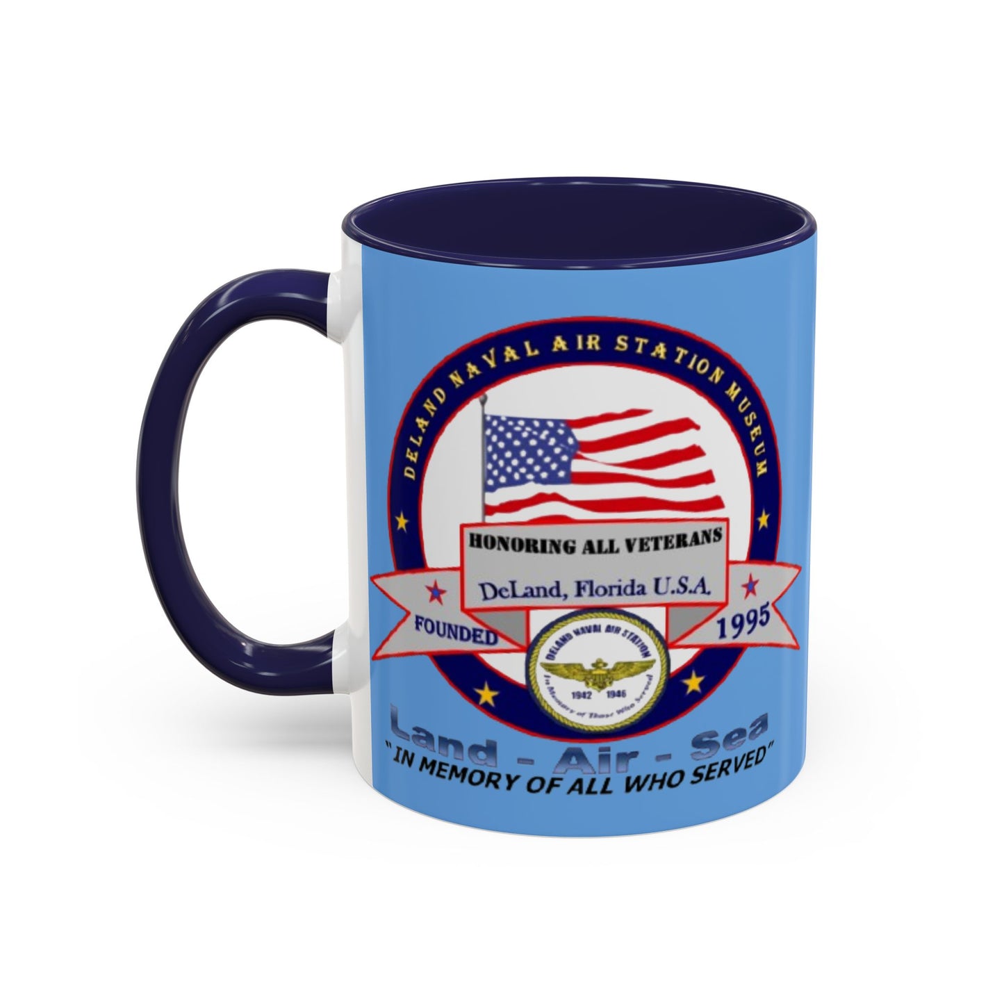 DNASM 2-sided, Founding & Student Art w/WhiteBG Light Blue Accent Mug by theGreenDragonTavern.shop