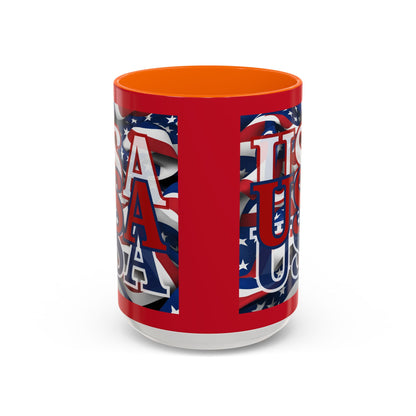 USA Red font Center Patriot Red Accent Mug by theGreenDragonTavern.shop